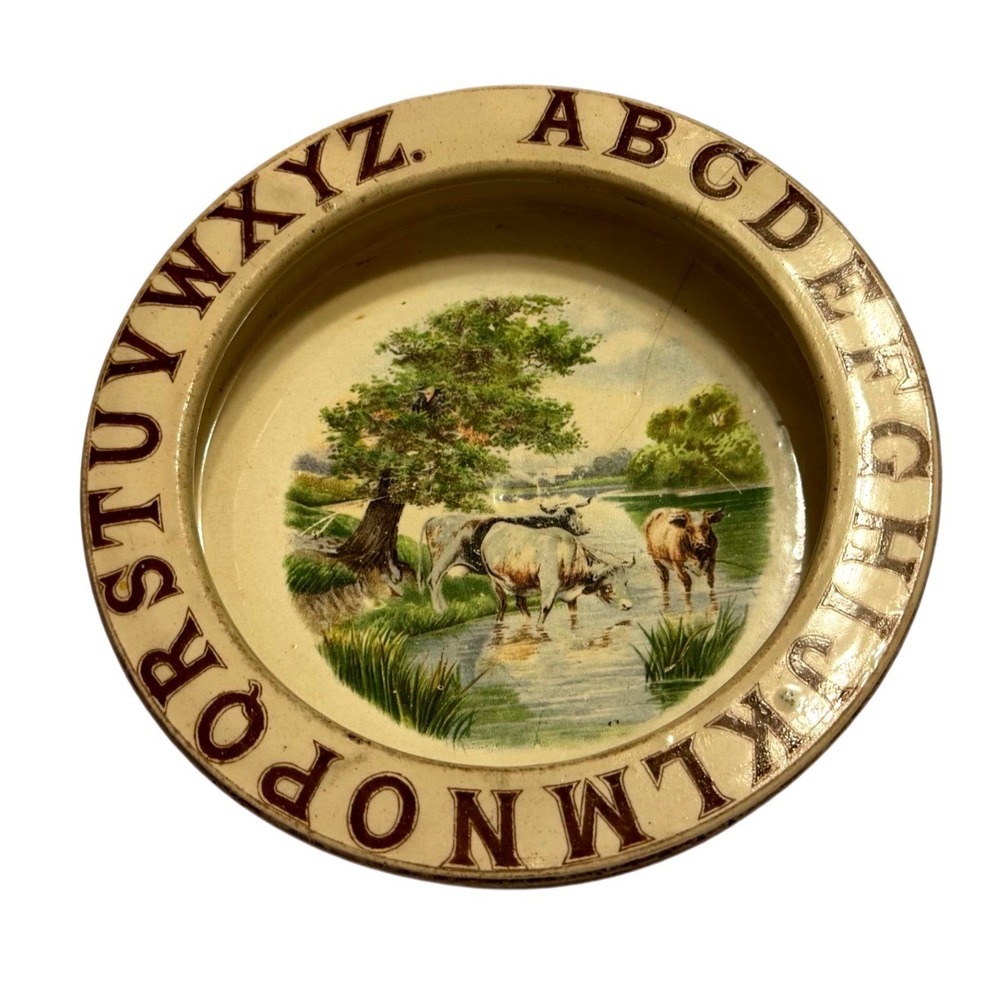 Antique ABC Cheese Stand Plate Victorian Transferware